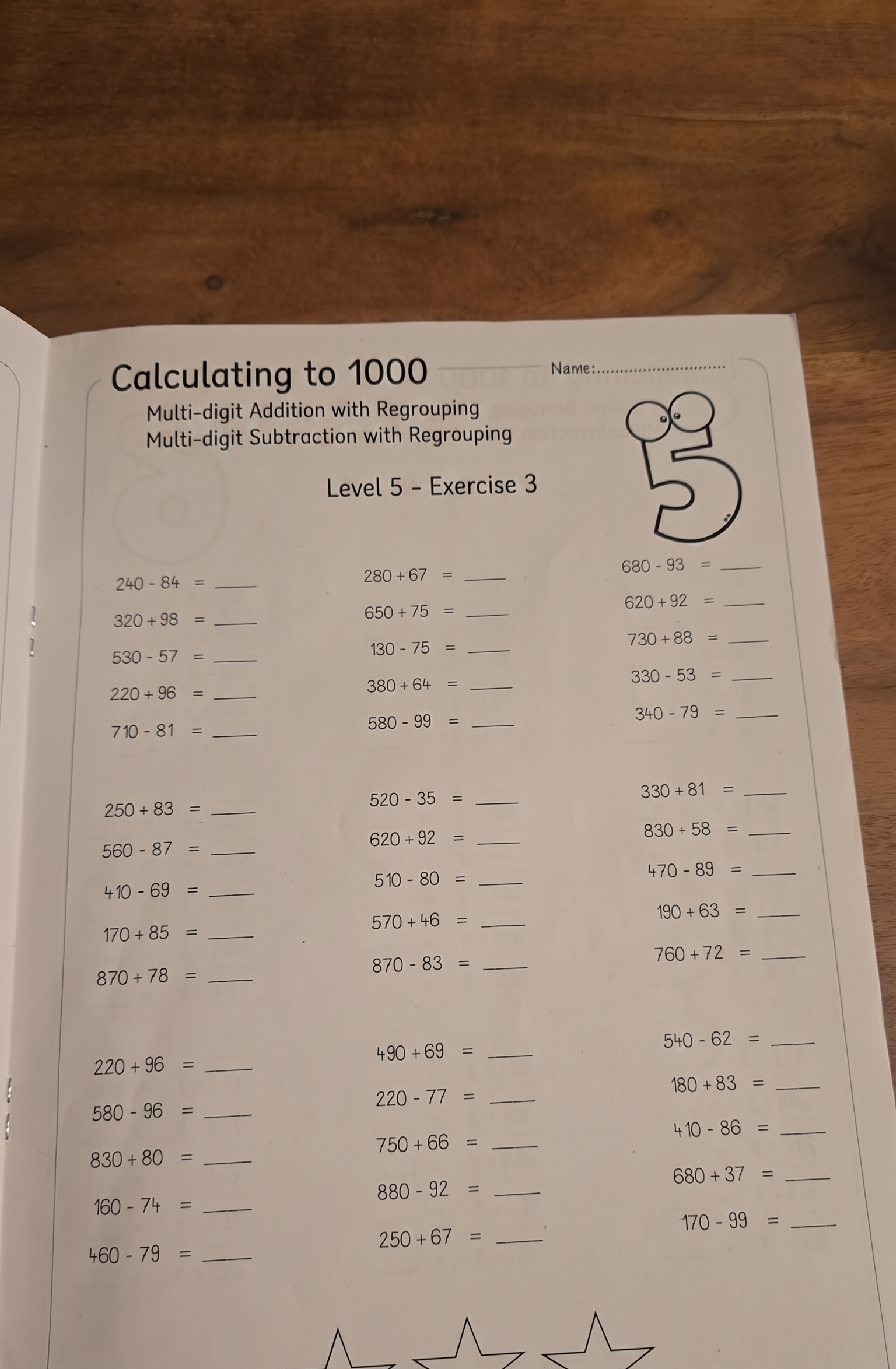 Math worksheet to scan